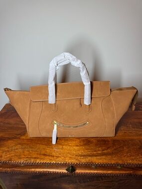 Tan Tote with Front Zip Accent